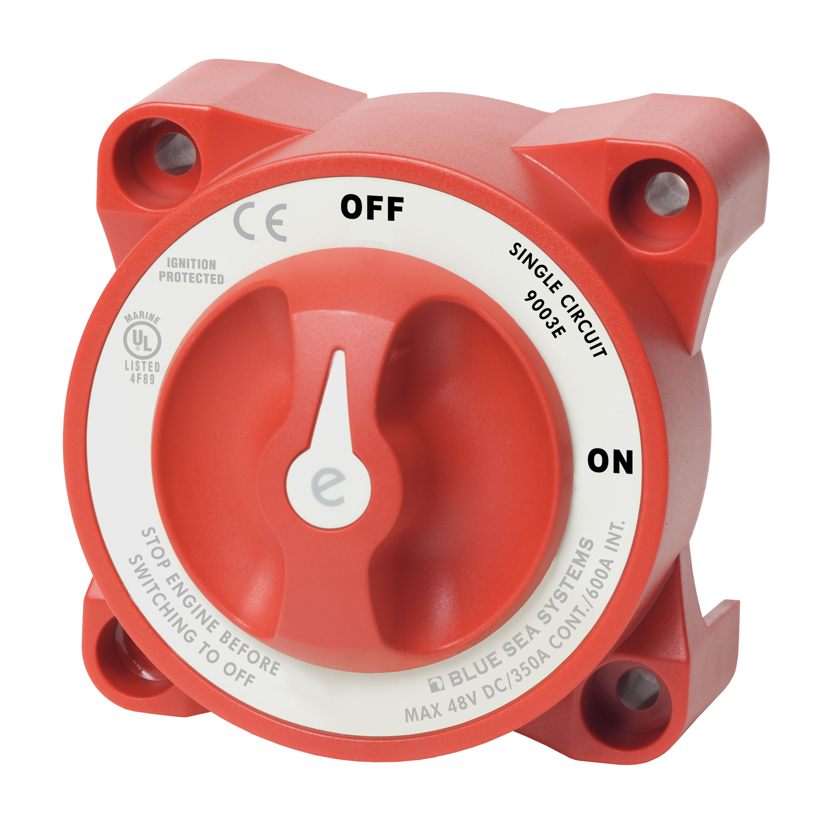 Blue Sea Systems 9003e - Single (ON-OFF) Battery Switch with Knob, Red