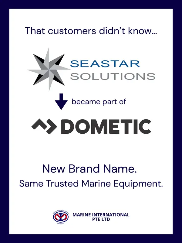 Announcement slide: SeaStar Solutions products are now available under the Dometic brand